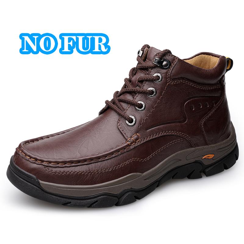 Fashion Luxury Brand Mens Casual Motorcycle Boots Genuine Leather Solid Color Outdoor Boots Warm Plush Fur Winter High Top Shoes Botas
