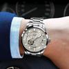 Mens Automatic Mechanical Watch Grey Skeleton Dial Luminous Hands Waterproof Business Wristwatch