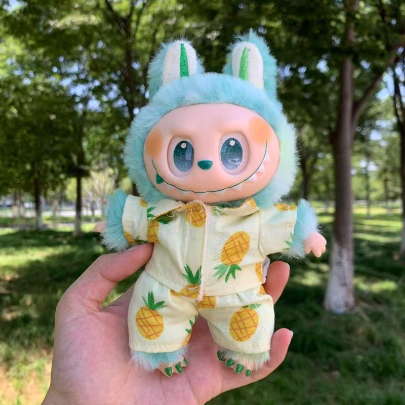 Cute Plush Toy Beach Wear for 17cm Labubu Doll Clothes Summer Suits Clothing Kawaii Duck,Watermelon,Pineapple,Kiwi Fruit Image