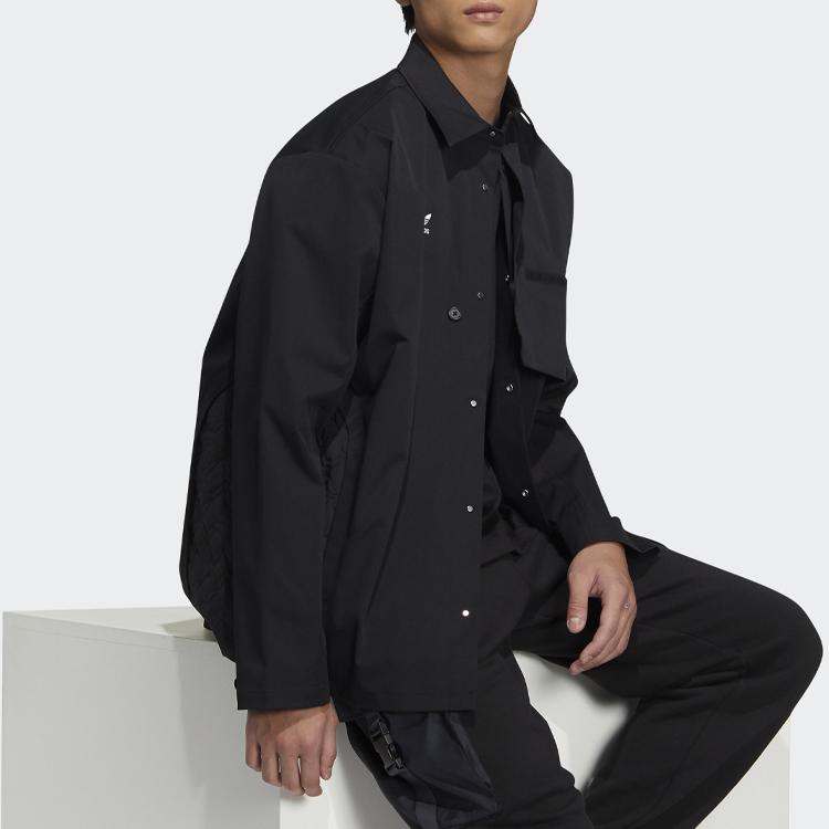 Adidas Originals Trefoil CNY Solid Color Button-Down Long Sleeve Shirt Men Tops Black HC0561