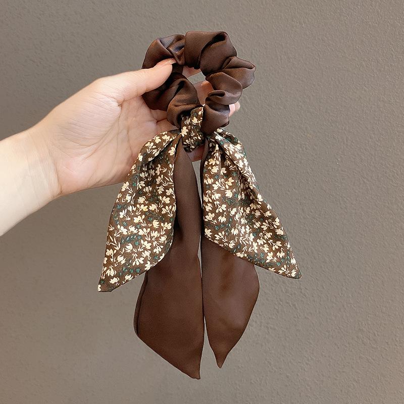 Korean Floral Bowknot Hair Ties for Women Girls Sweet Elastics Long Ribbon Ponytail Scarf Hair Tie Hair Accessories