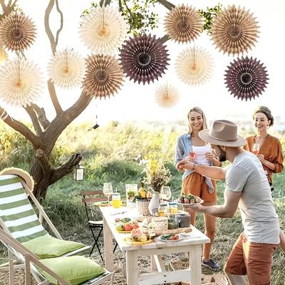 11Pcs Neutral Brown Rustic Round Paper Fans – Hollow Honeycomb Party Decorations, Suitable For Weddings, Birthday Parties, Bridal Showers, Autumn