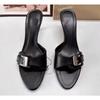 New Summer New Buckle Decoration Beige Workplace Versatile High-heeled Sandals Femininity Thin Heel One-word Cool Slippers