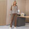 New Autumn and Winter V-neck Color Matching Striped Knitted Bat Sweater Loose Wide-leg Pants Knitted Two-piece Set