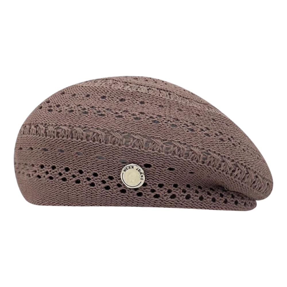

Japanese Style Hollowed Out Beret Hat Fresh Color Thin Weave Painter Hat Vintage Crochet Knitted Elegant Beach Cap Women Girls кофейный