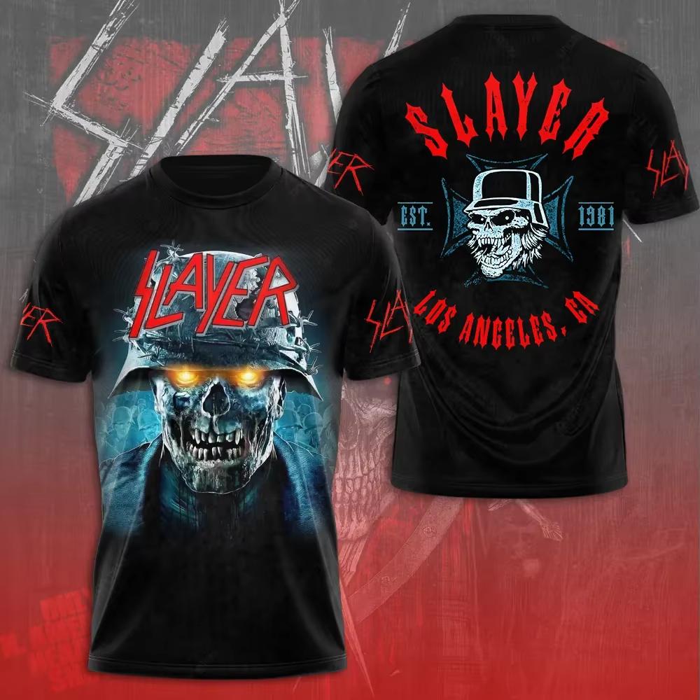 New Rock Slayer Band 3d Print T-shirt Men Women Fashion Large size Hip Hop Tops Tee Tshirt Short Sleeve Casual Mens Clothing