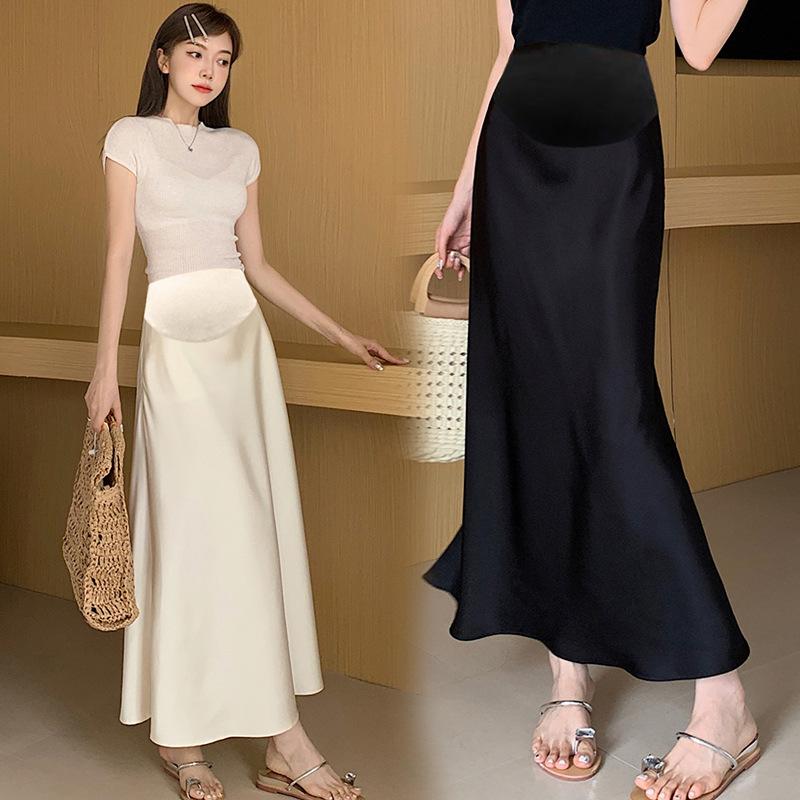 2026 Vintage French Maternity Acetate Satin Midi Skirt - High Waist Slim Fit Fishtail Design M