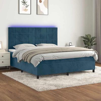 Vidaxl Łóżko Kontynentalne, Materac I Led, Niebieski Aksamit 160X200Cm