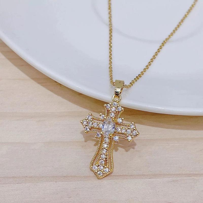 Colier Cruce de Cristal Vintage, Lanț O-Link Ajustabil Bijuterii Ortodoxe, Pandantiv Religios Minimalist pentru Unisex