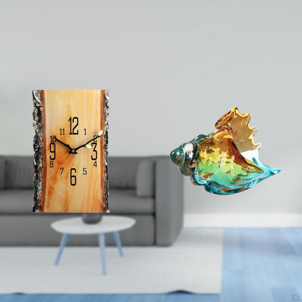 Elegant Simulated Tree Stump Wall Clock with Glass Conch Figurine Sea Animal Art Decor for Home