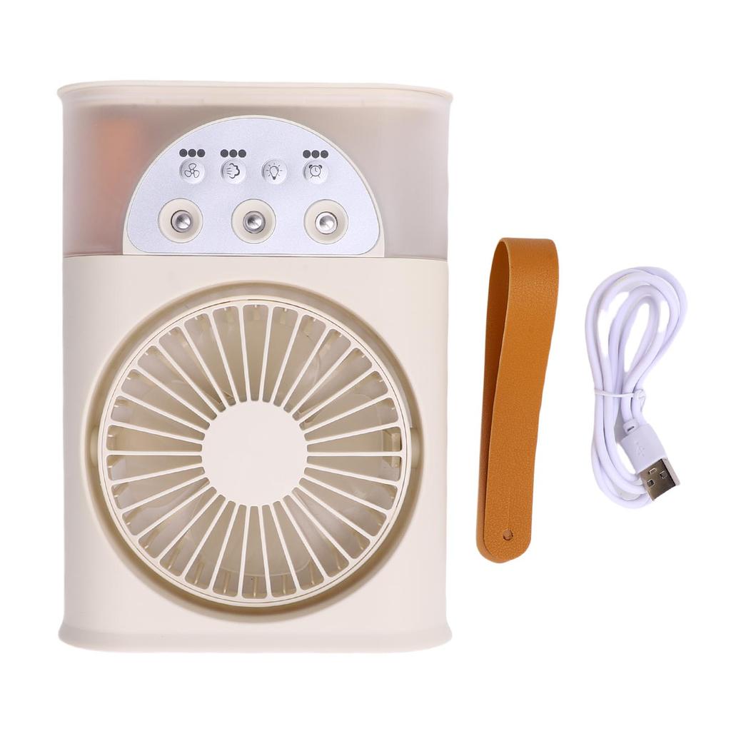 Desktop Cooling Fan USB 3 Holes 3 Speeds Quiet Portable Desktop Air Conditioner with Humidifier Night Light for Home