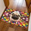 Süßer Mops Hund Fußmatte Bunter Gestrickter Garn Druck Rutschfester Eingangsteppich Boho Regenbogen Strick Haustierliebhaber Bodenteppich für Haustür
