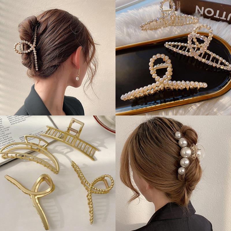 Pearl Cross Alloy Gripper Korean Version Pearl Metal Large Grip Clip Pearl Hair Clip Hair Accessory with Fairy Like Aura