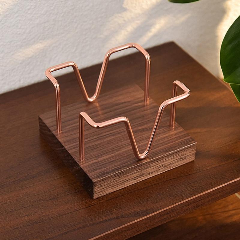 Iron Wire Note Block Stand with Wood Base Desk Notepads Storage Box Memo Pad Organizers Stand For Office Desk 94x94mm