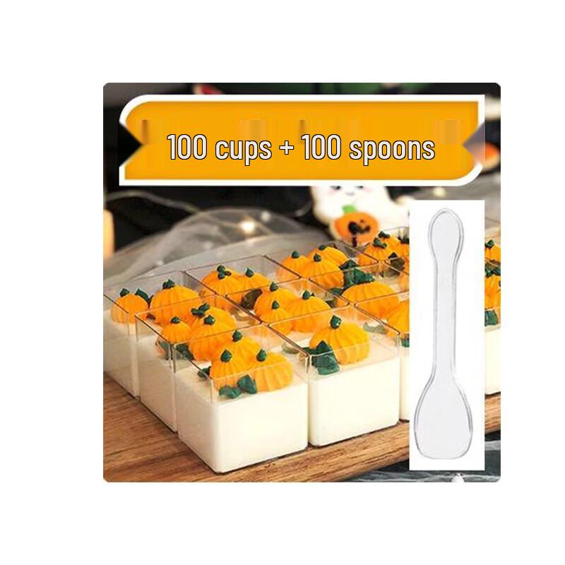 75ml Square Dessert Mousse Cups with Spoons (100-pack)