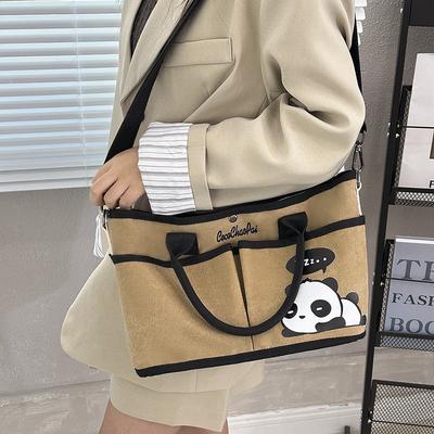The Canvas Shoulder Bag with the Cute Panda Print Can Be Carried Across the Body, and the Canvas Material Is Strong and Durable