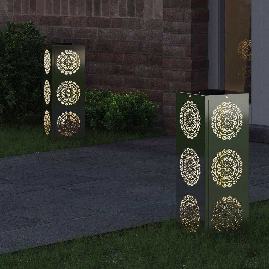 Solar LED Path Light 2 Pcs Silver Galvanized Steel
