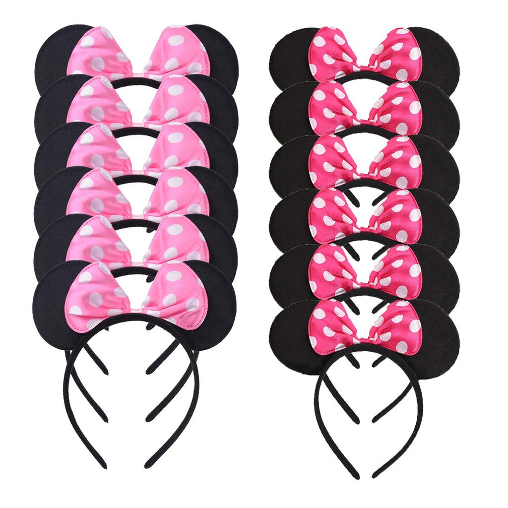 12 Stück Mausohren Stirnband Mädchen Festival Stirnbänder Schwarze Pailletten Schleife Haarband Kinder Geburtstagsfeier Haarschmuck Geschenk