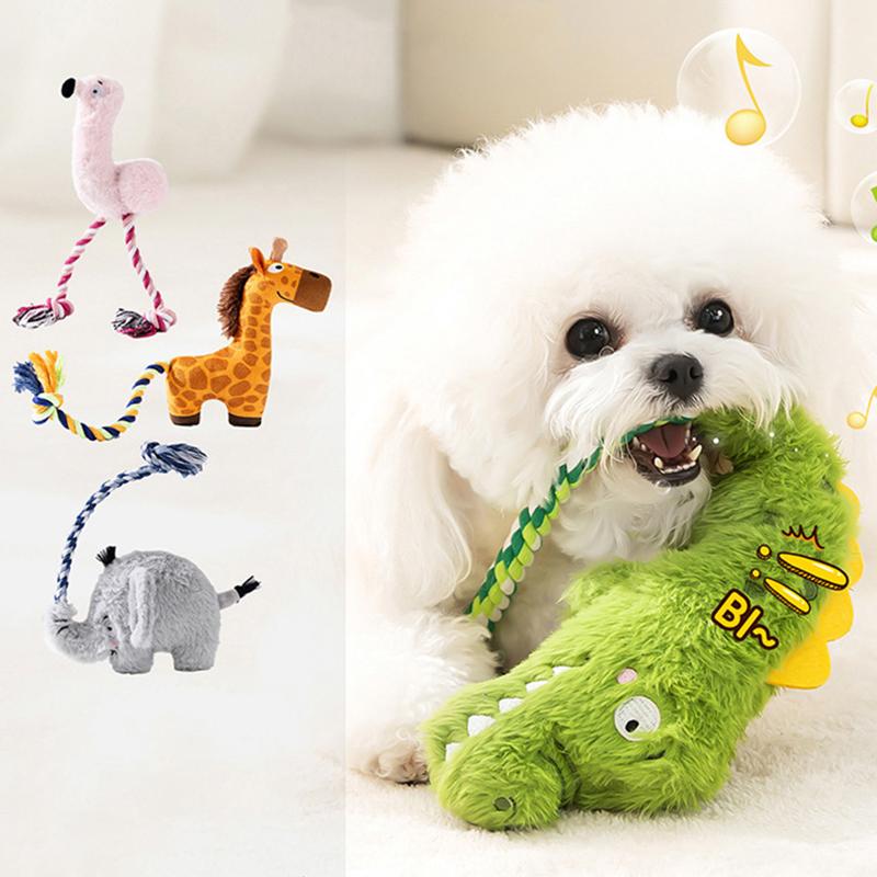 Squeaky Plush Animal Toys Dog Chew Toys Crinkle Sound Pet Toys Boredom Relief Mental Stimulation Puppy Teething Anxiety Relief Safe Pet Toys