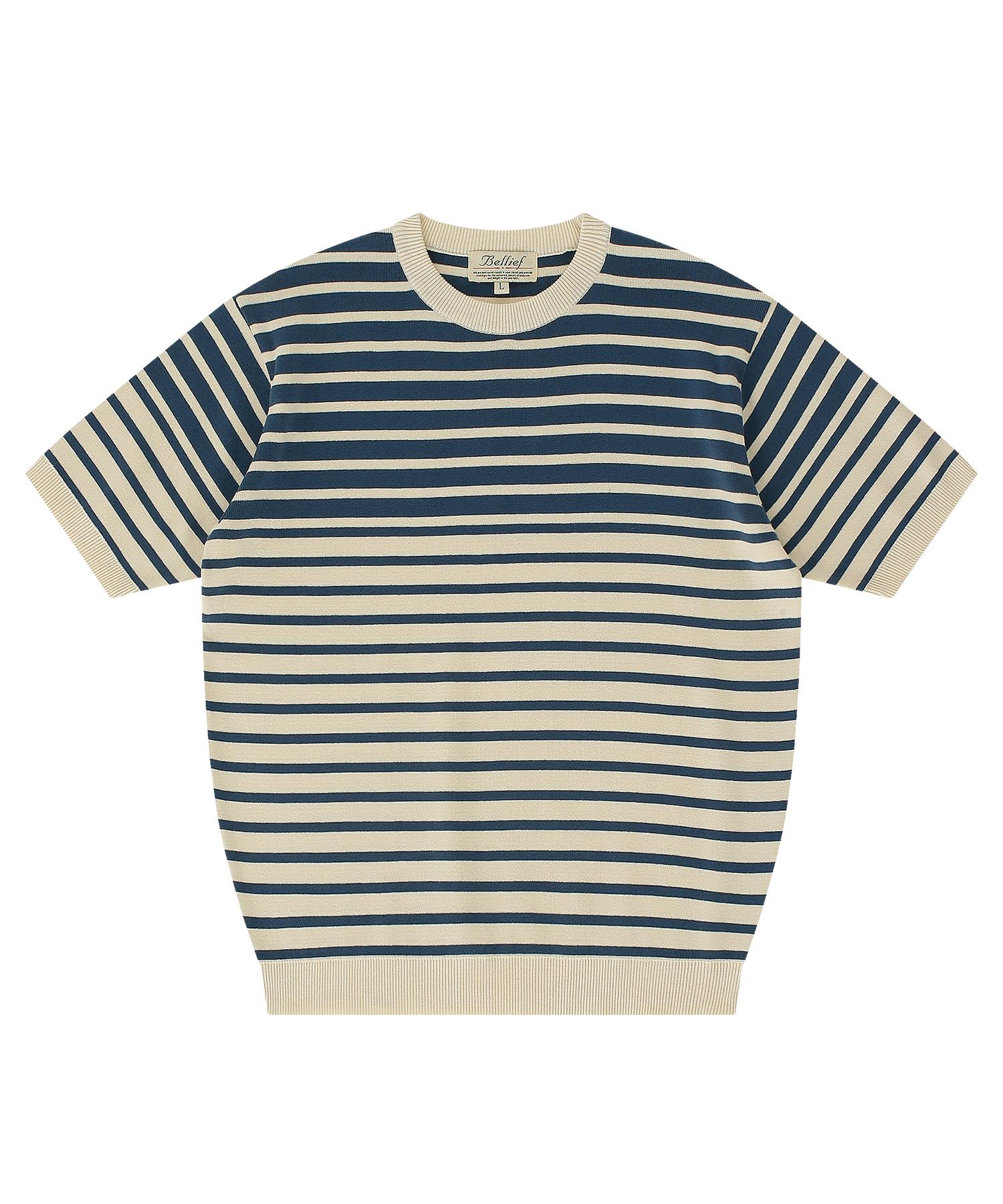 Belief Essential Knit Round Neck (Marine Blue/Ivory) M