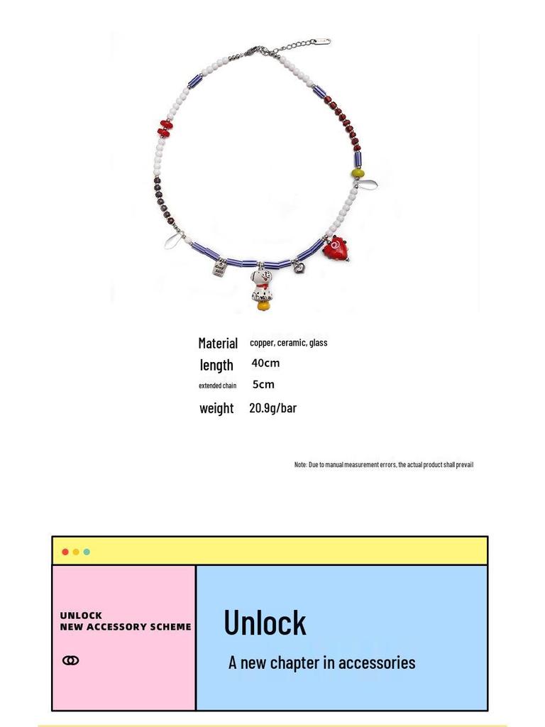 Korean Style Fashion Ceramic Animal Necklace: Cute, Versatile, Light Luxury Clavicle Chain for Women