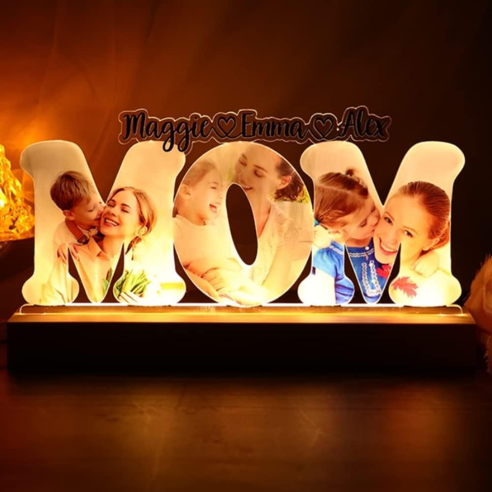 Amabery Custom Mom Photo Night Light Custom Photo Print Personalized Mom Acrylic LED PicturesLamp, Mother's Day Night Light Gift, Mom Grandma