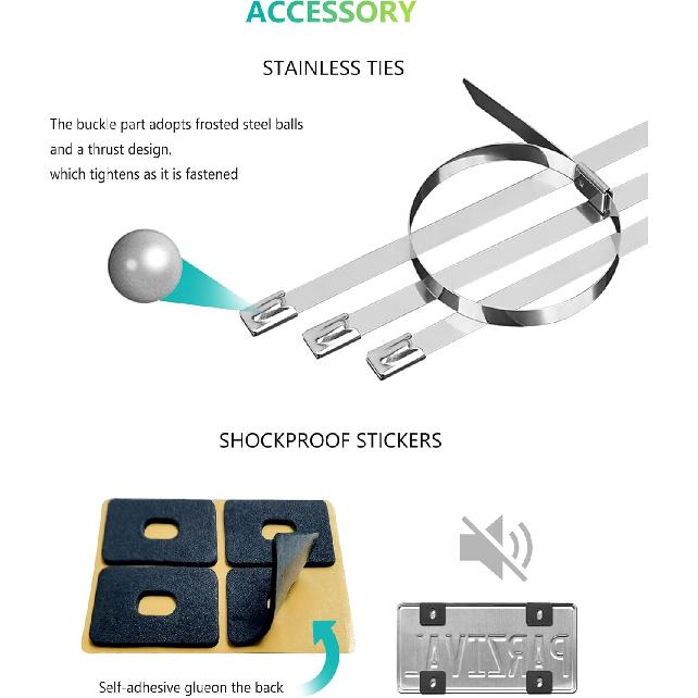 BGGTMO Front License Plate Bracket Holder- Bumper Car Tag Mounting Kit With Anti-Theft Hardware & Stainless Steel Zip Ties, JDM To US Compatible