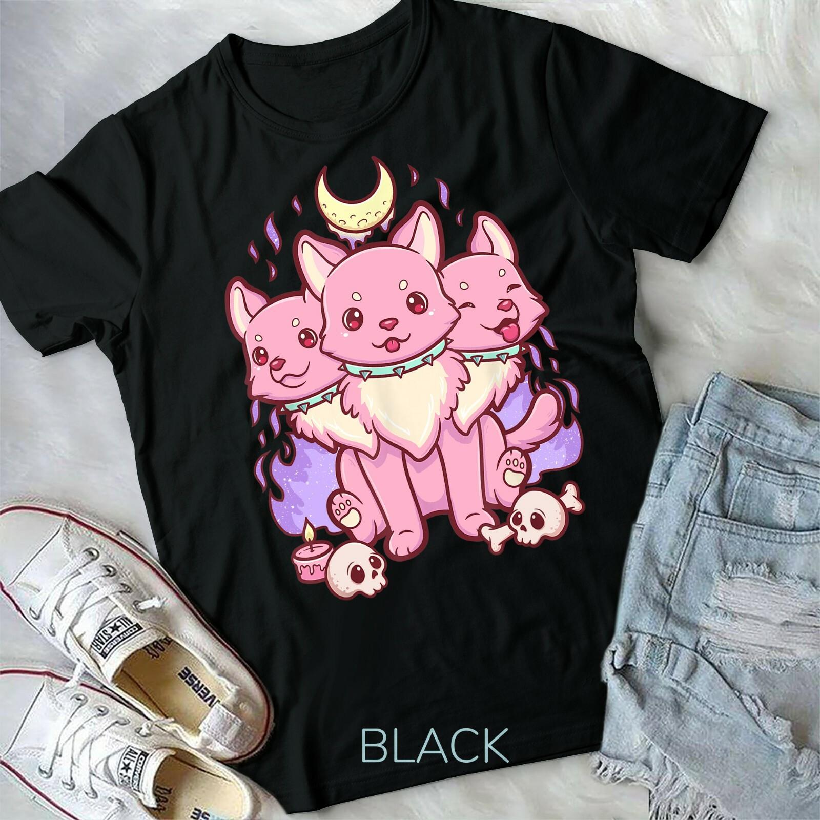 Kawaii Pastel Goth Cute Creepy 3 Headed Dog Anime Vaporwave Aesthetic T-shirt XXXL