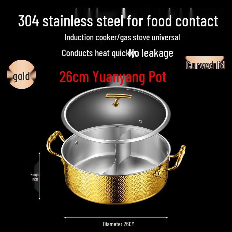 FATTBAO 304 Stainless Steel Hammered Hot Pot with Glass Lid