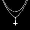 Punk Personality Stainless Steel Sliver Color Inverted Cross Pendant Double-layer Chain Necklace for Women Fashion Goth Jewelry