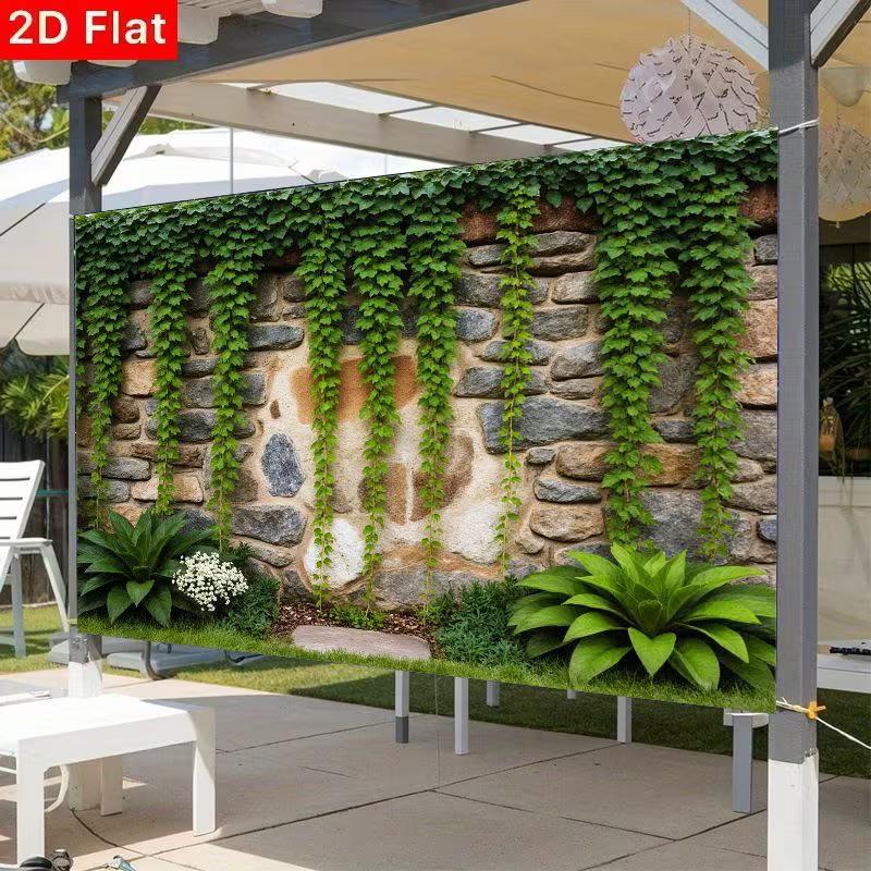 2D Ivy Stone Wall Backdrop for Outdoor Party, Patio & Garden Photography