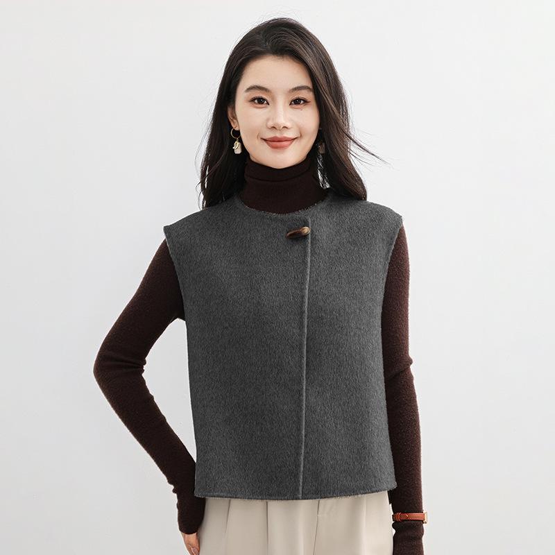 2025 Herbst/Winter Petite Damen Doppelseitige Wolle V-Ausschnitt Weste - Hochwertige Ärmellose Weste