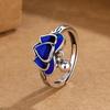 Adjustable Open Ring Women Men Vintage Floral Lotus Design Enamel Copper Jewelry Boho Chic Statement Accessory