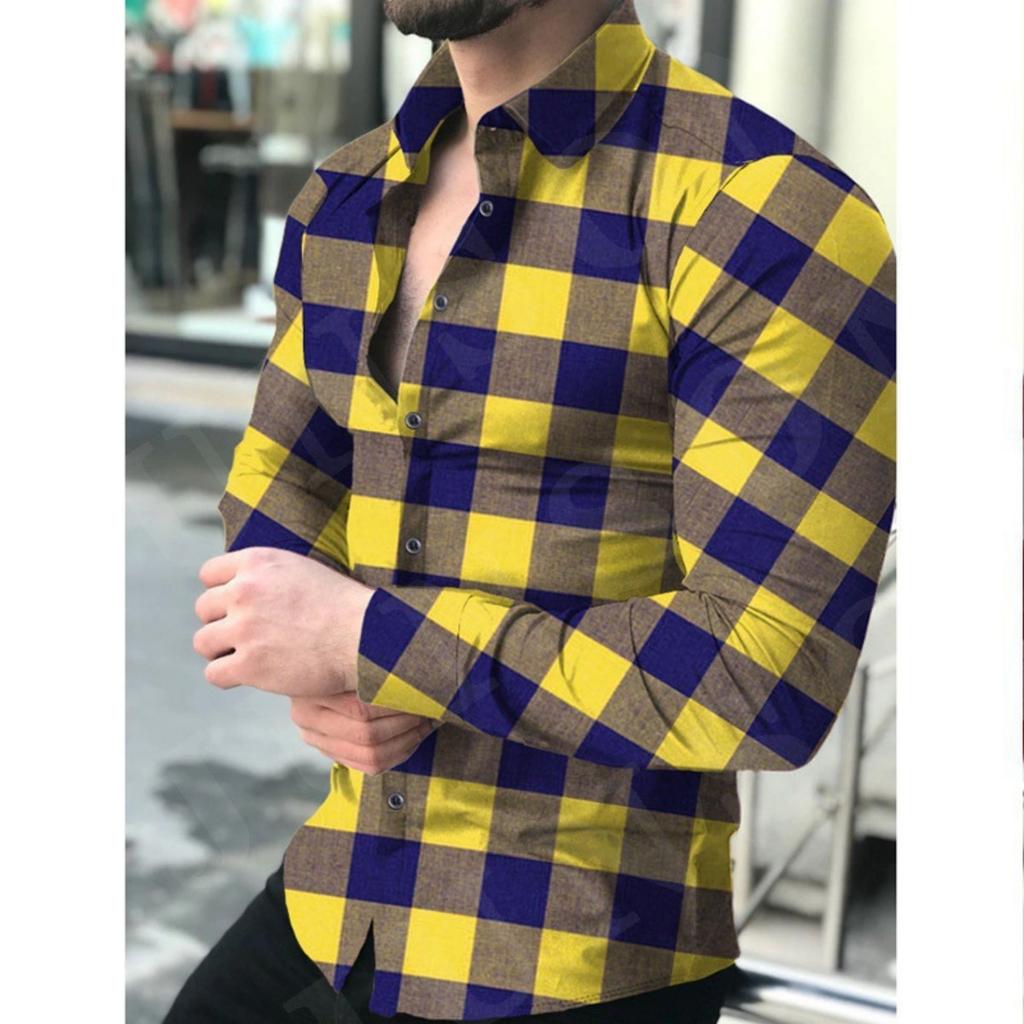 Trendy geometric print long-sleeve shirt, stylish and versatile for daily wear.