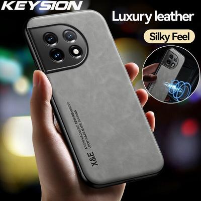 KEYSION Custodia in pelle di lusso per Oneplus 11 5G 10T 9 RT Cover posteriore morbida in silicone + PC antiurto per Oneplus Ace 2 1+ Ace Pro