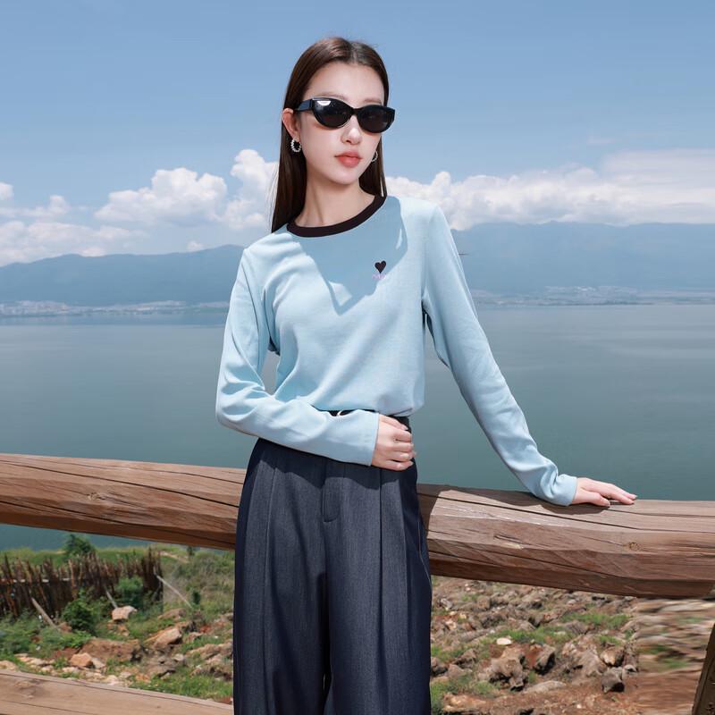 

Sancai Youkesi Плюс Сайз Цветной Блок Круглый Вырез Длинный Рукав Футболка XL