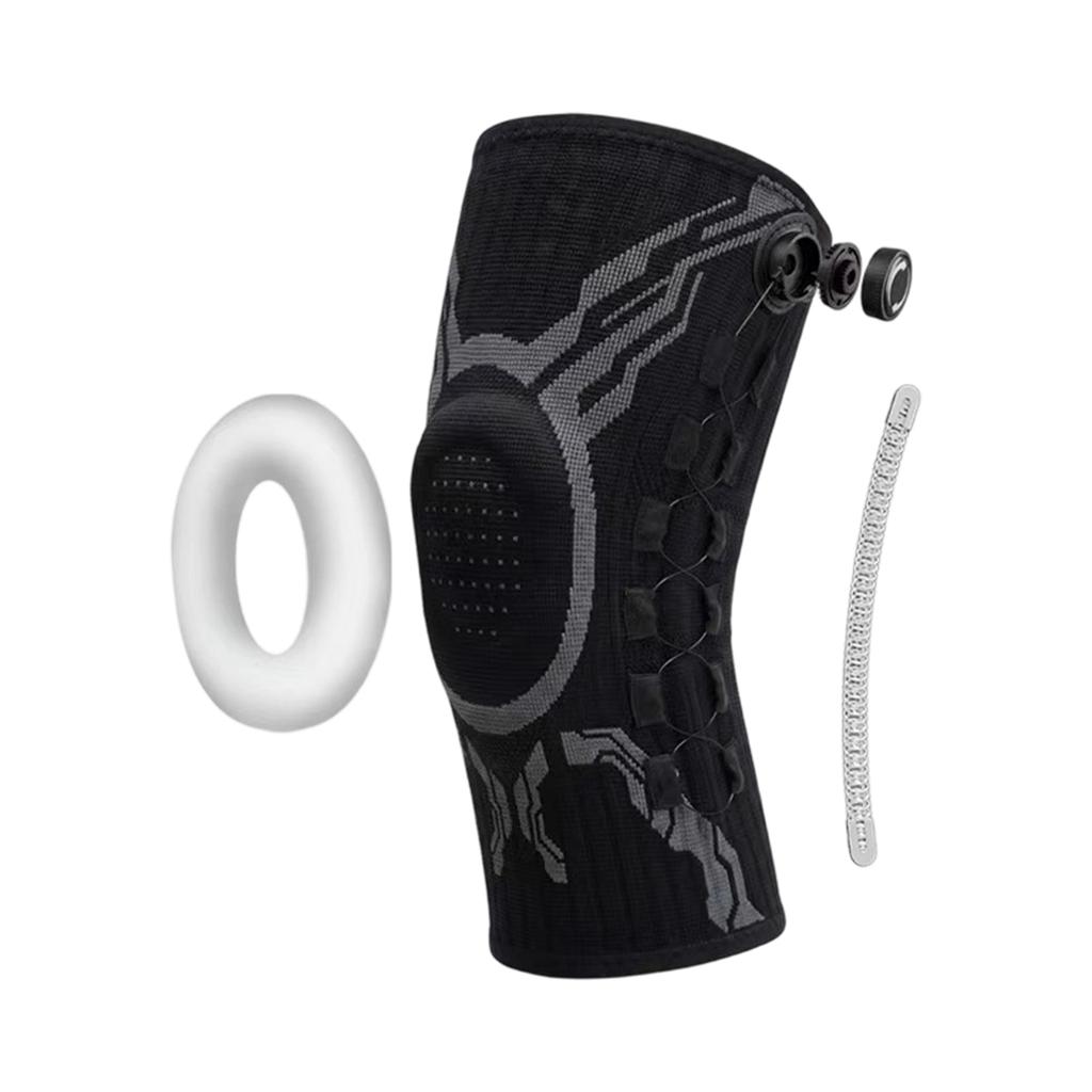 Verstelbare Lock Kniebrace voor Hardlopen en Basketbal met Veerondersteuning en Siliconen Pad Compressie Sleeve