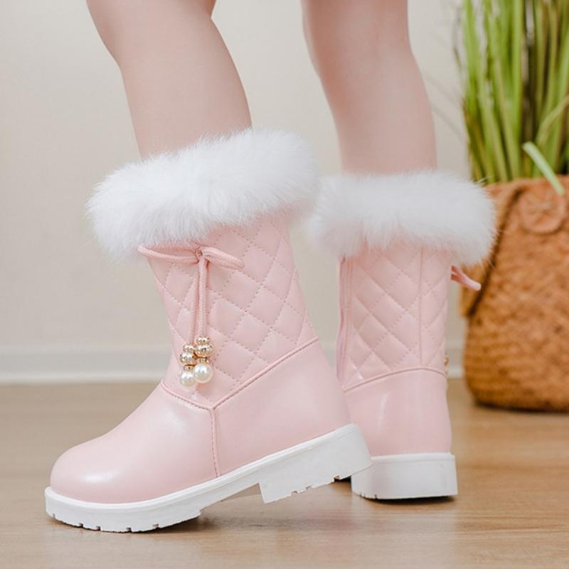Children's boots, autumn and winter rabbit fur, girls' snow boots, middle-aged children's warm princess boots, midsole boots