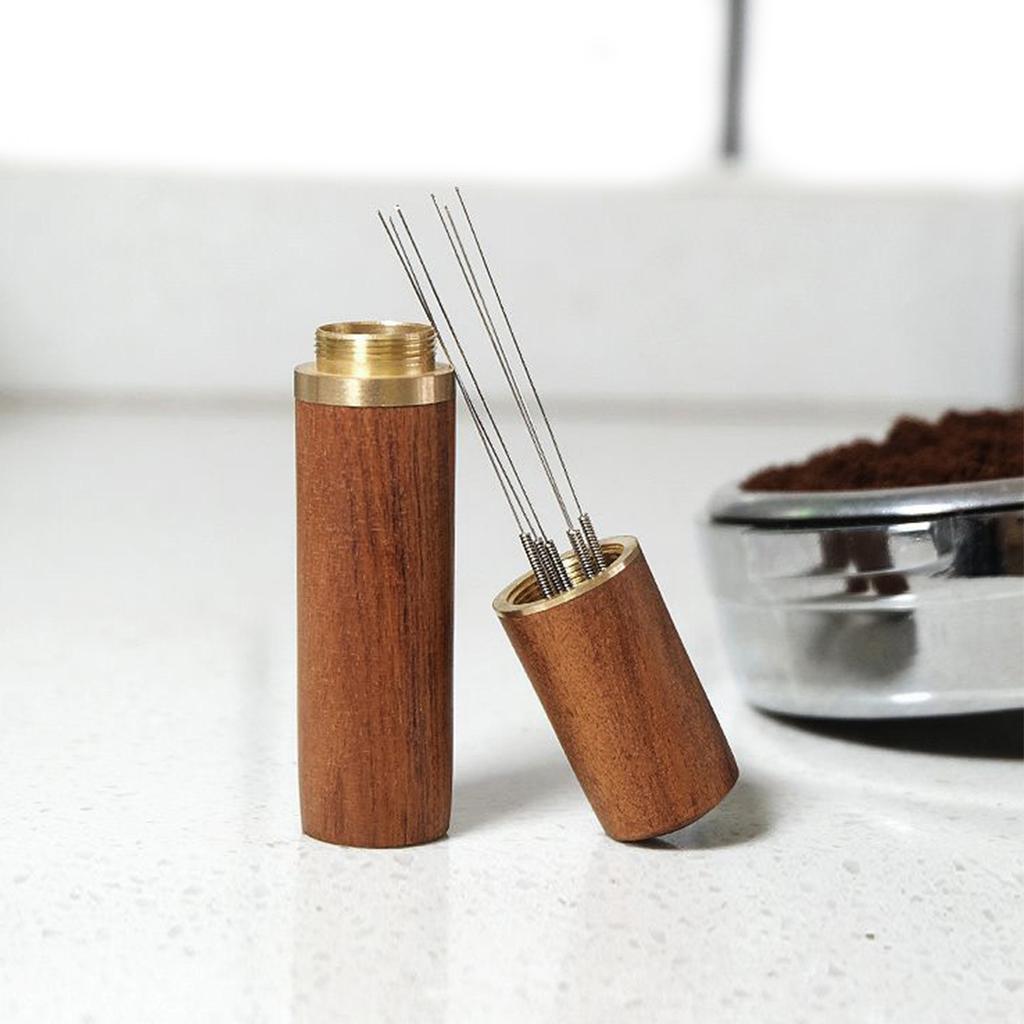 6-Needle Espresso Distribution Tool – Coffee powder distributor, 0.4mm Pins to Break Up Clumps & Prevent Channeling, Wood Handle