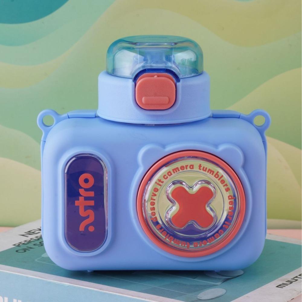 Plastic Straw Water Cup Sealed Design Water Bottle Portable Cartoon Camera Cup  Outdoor Activities