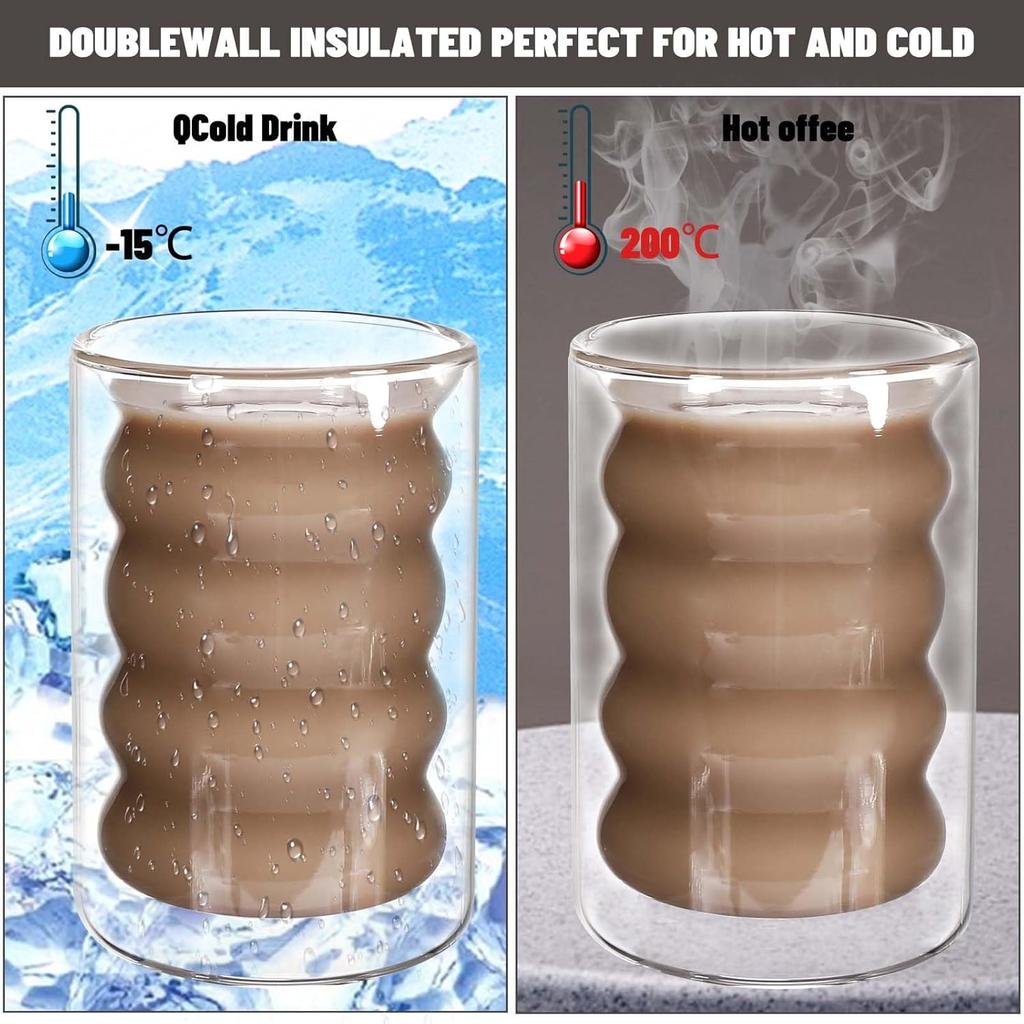 2 st 400 ml kaffekoppar dubbelväggiga glas kaffemuggar transparenta handgjorda värmebeständiga tekoppar glas för sommardrycker