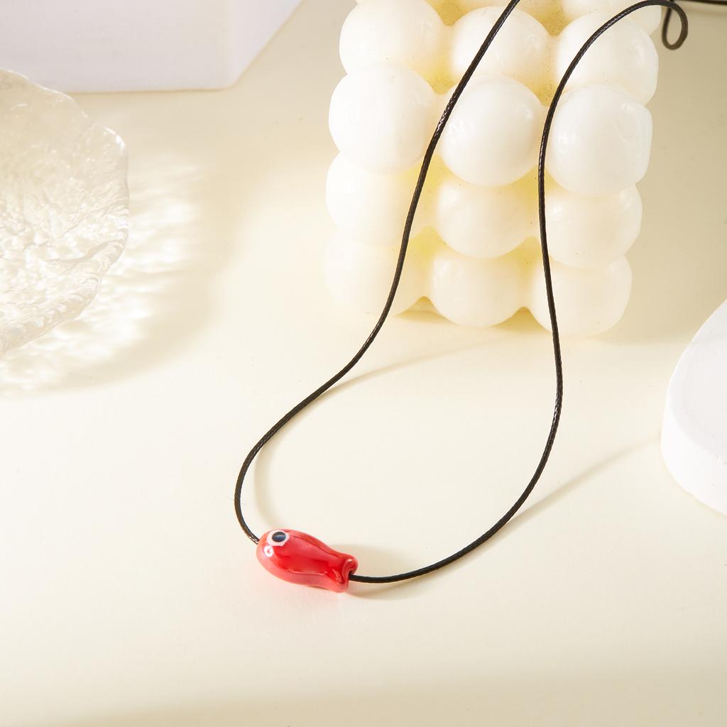Cute Pink Ceramic Fish Necklace for Women Men Romantic Small Fish Handmade Braided Necklace  Daily Wear Jewelry Gifts