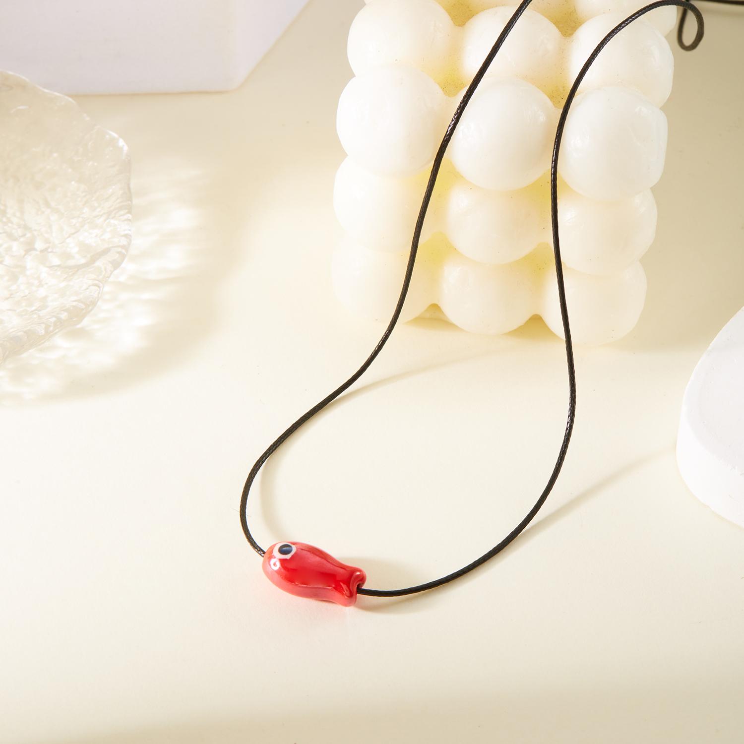 

Cute Pink Ceramic Fish Necklace for Women Men Romantic Small Fish Handmade Braided Necklace Daily Wear Jewelry Gifts