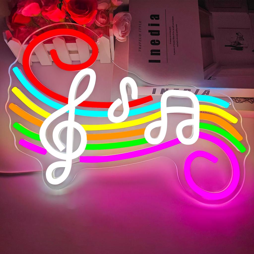 Music Neon Sign Musical Staff Note Led Wall Decor Dimmable Music Studio Decor Classroom Bedroom Gifts for Teacher Students Kids