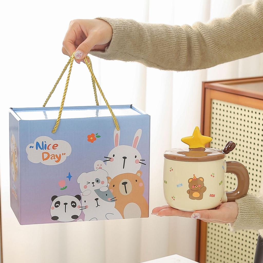 Cute Puppy Ceramic Mug with Lid Spoon, High Appearance Water Cup, Home Breakfast Cup, Girl's Souvenir