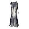 Pantaloni in Denim Vintage Y2k con Spalline in Pizzo e Spacco Gamba Dritta Larga Jeans a Zampa d'Elefante Estivi per Donna
