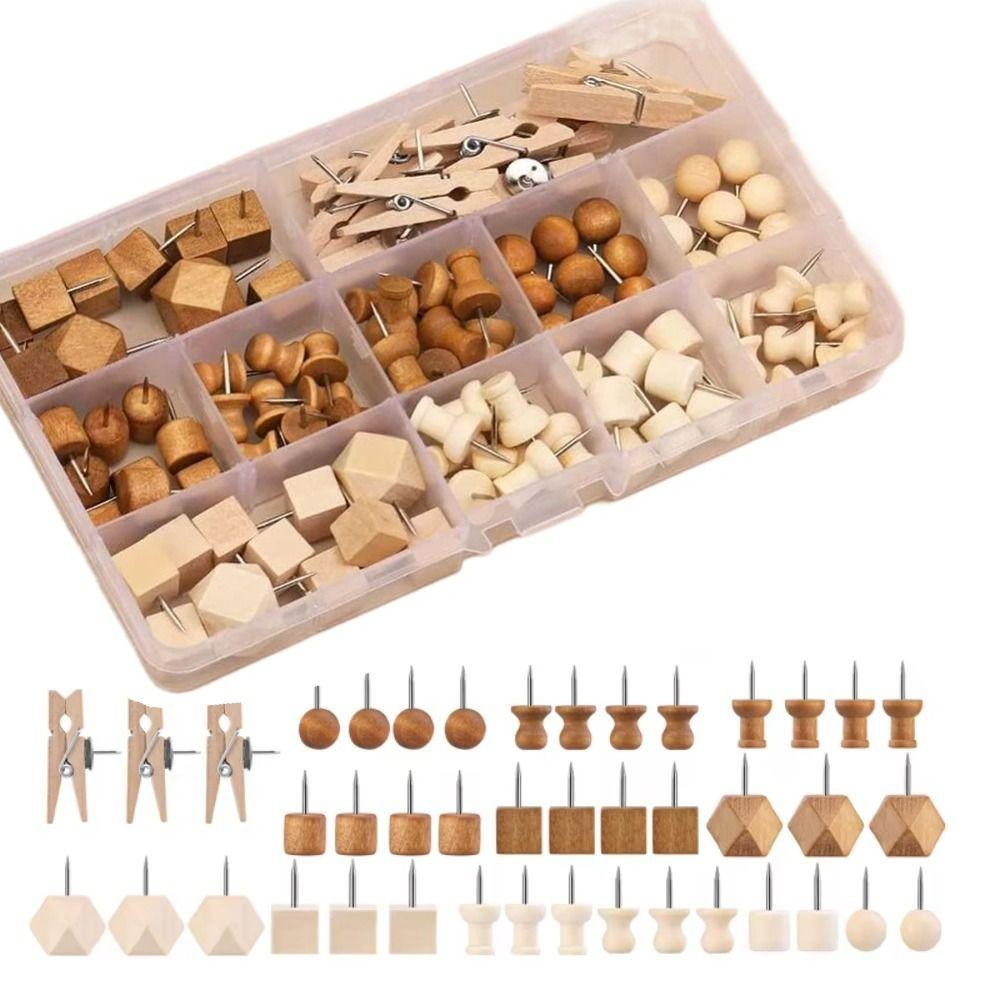 114Pcs Various Style Drawing Thumb Tacks Decorative Cork Board Thumbtack Wood Push Pins  Office