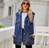 Fashion 2024 Fall Winter New Women's Sleeveless Long Denim Vest Fashion Loose Detachable Hooded Jeans Jacket Coat Casual Clothing S-XL