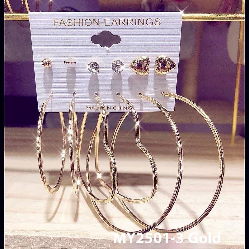 6 Pair Fashionable Alloy Circle Earrings Women'S Stud Earrings Attractive Multi-Element Jewelry Set Elegant Ear Jewelry