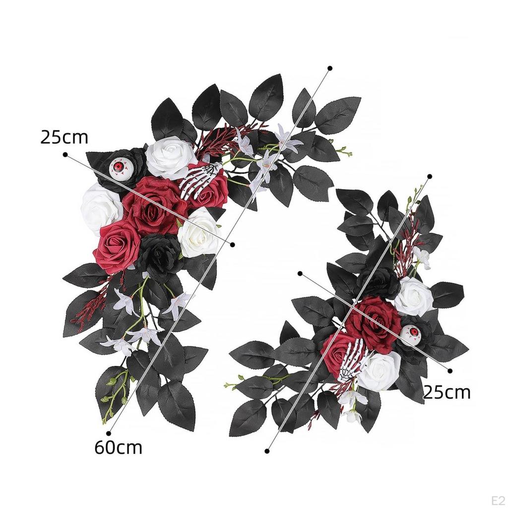 2 Pieces Artificial Flower Swag with Skeleton Hand Creepy Halloween Floral Decoration Eyeball